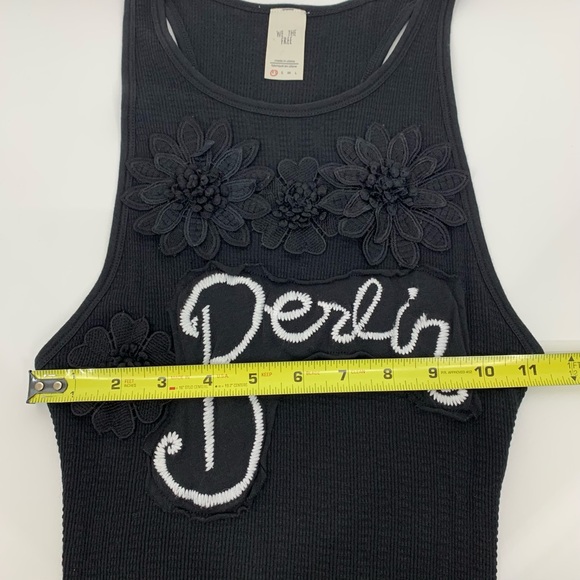 Free People Black Flower Applique Embroidered Berlin Muscle Tank Top Size XS - Picture 14 of 15